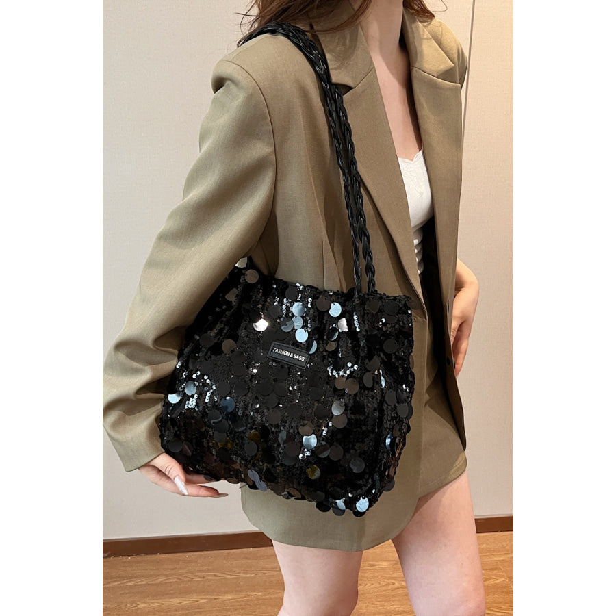 Sequin Braided Strap Shoulder Bag Apparel and Accessories