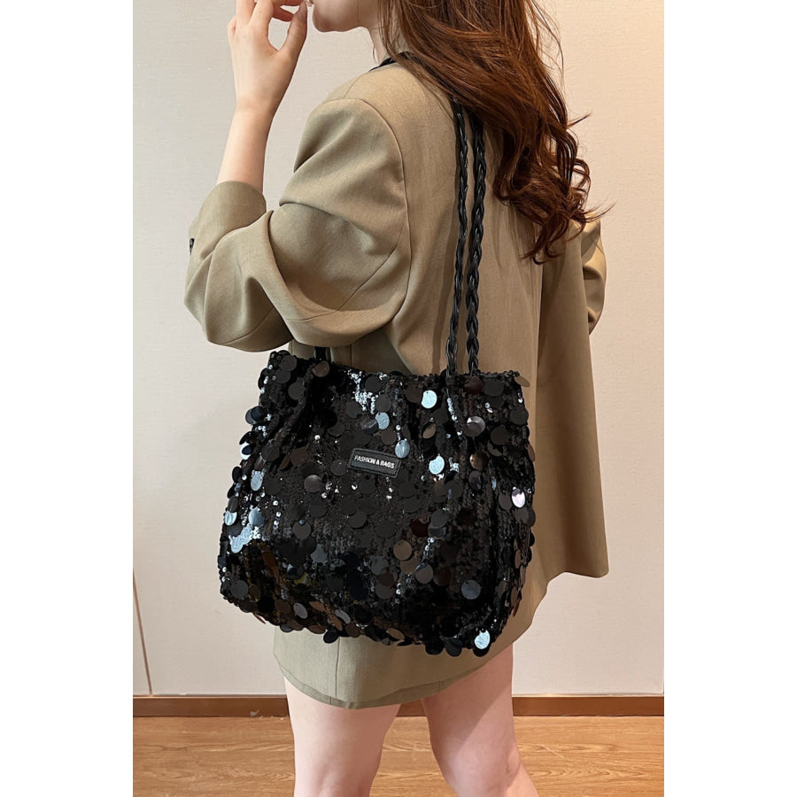 Sequin Braided Strap Shoulder Bag Apparel and Accessories