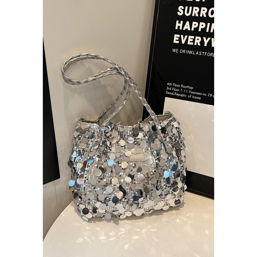 Sequin Braided Strap Shoulder Bag Apparel and Accessories