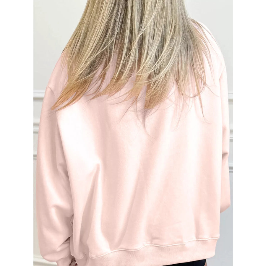 Sequin Candy Cane Ribbed Mock Neck Christmas Sweatshirt Apparel and Accessories
