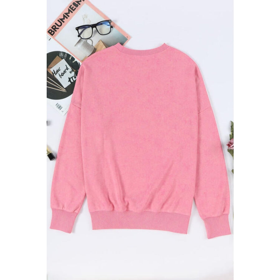 Sequin Candy Cane Round Neck Slit Sweatshirt