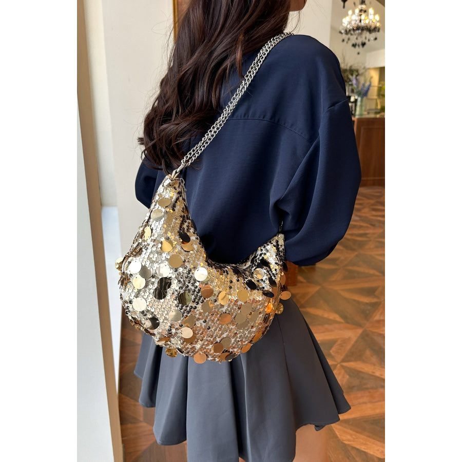 Sequin Chain Crossbody Bag Gold / One Size Apparel and Accessories