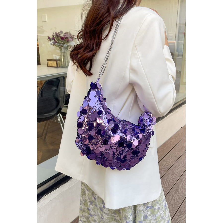 Sequin Chain Crossbody Bag Violet / One Size Apparel and Accessories