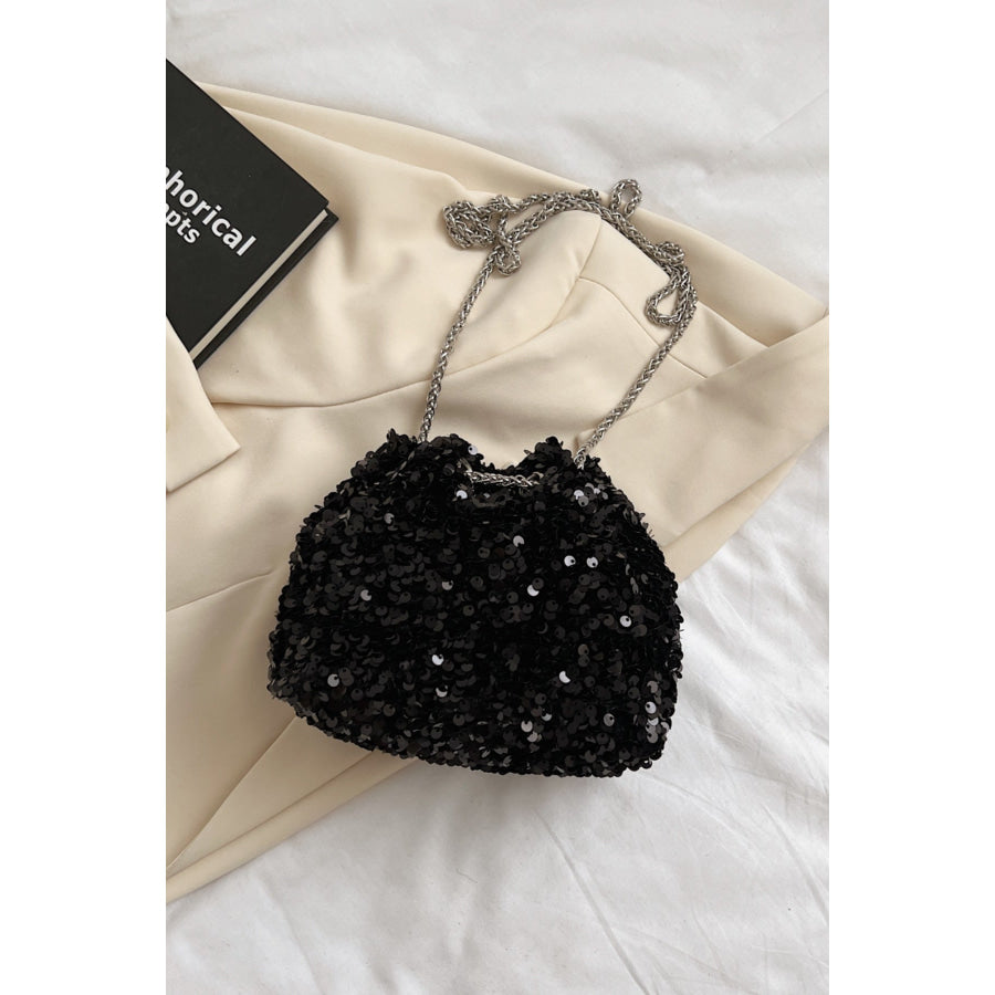 Sequin Chain Drawstring Bucket Bag Apparel and Accessories