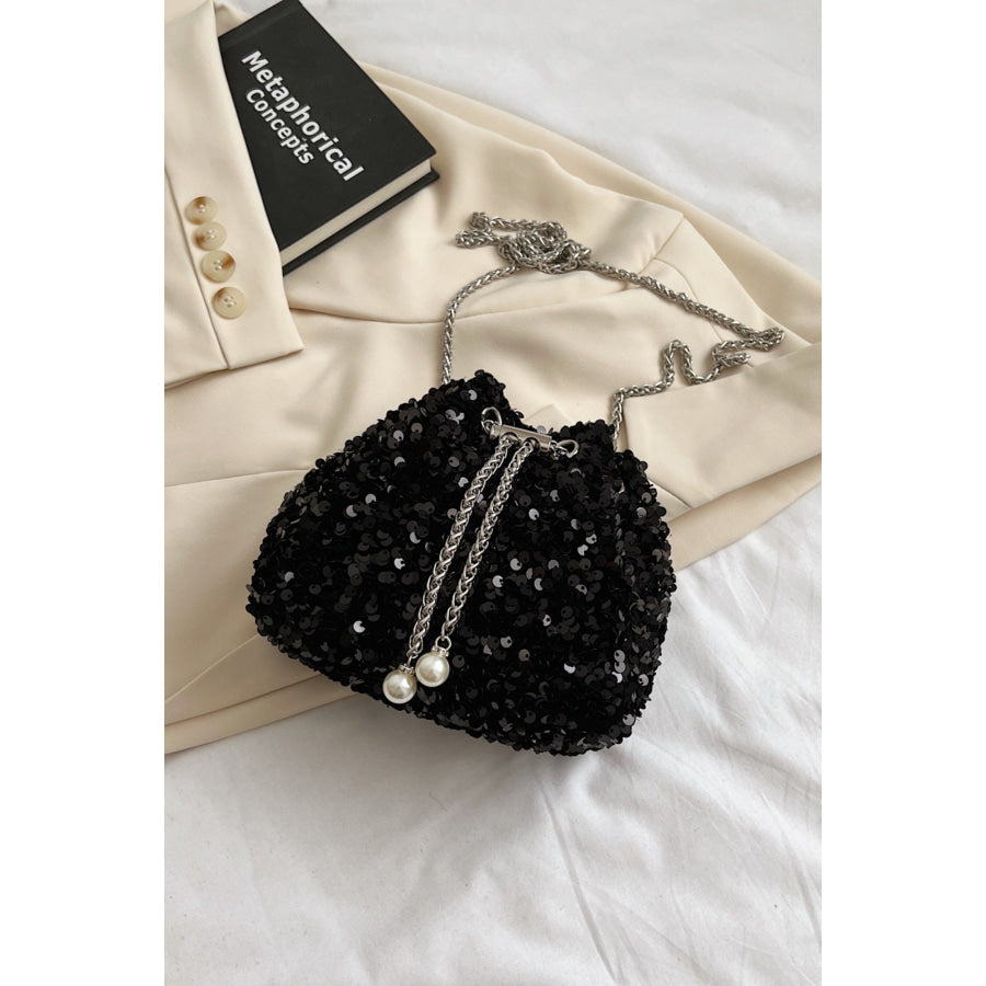 Sequin Chain Drawstring Bucket Bag Apparel and Accessories