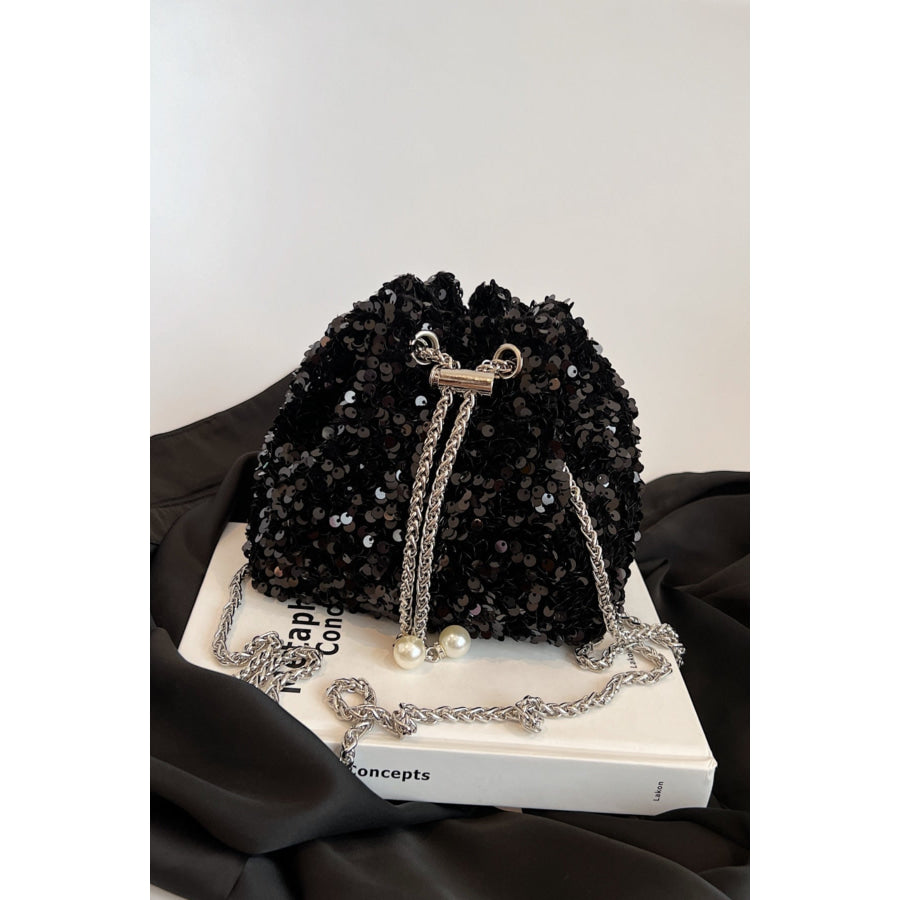 Sequin Chain Drawstring Bucket Bag Apparel and Accessories