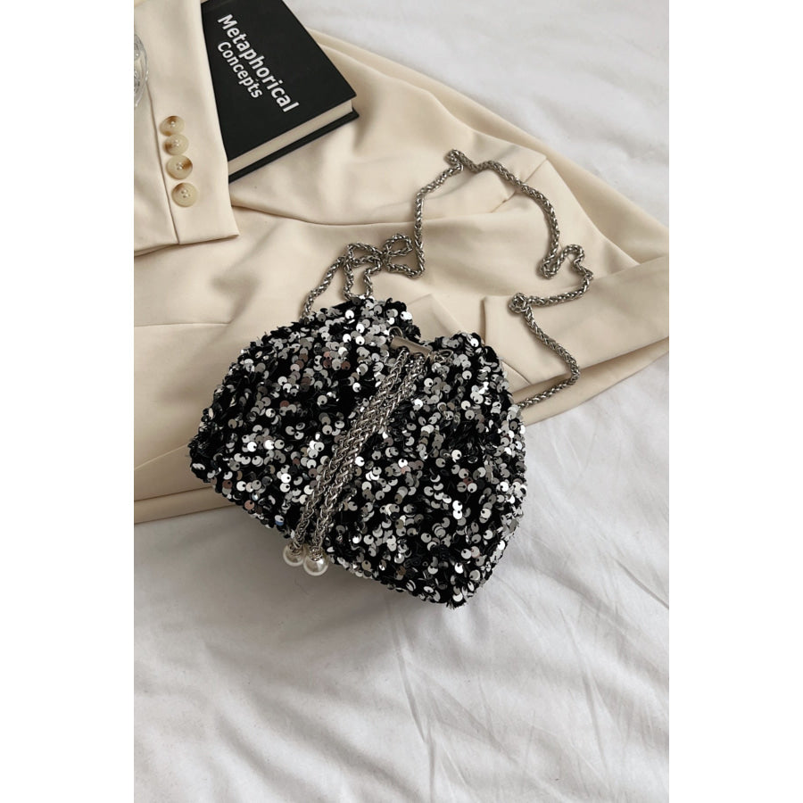 Sequin Chain Drawstring Bucket Bag Apparel and Accessories