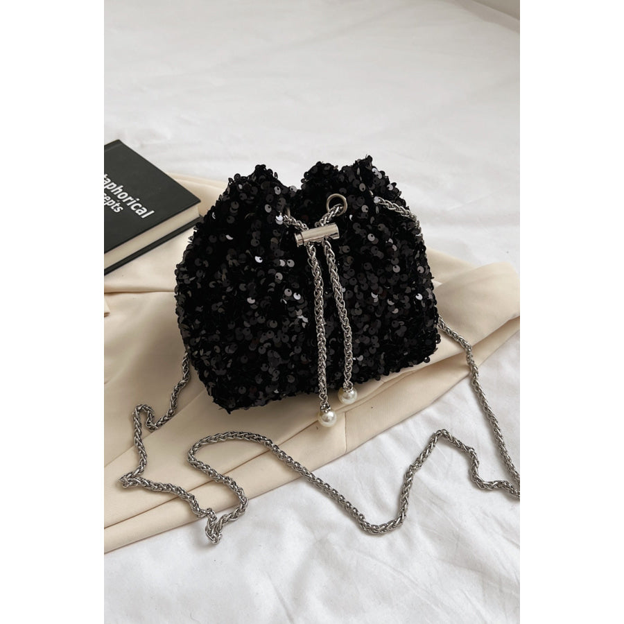 Sequin Chain Drawstring Bucket Bag Apparel and Accessories