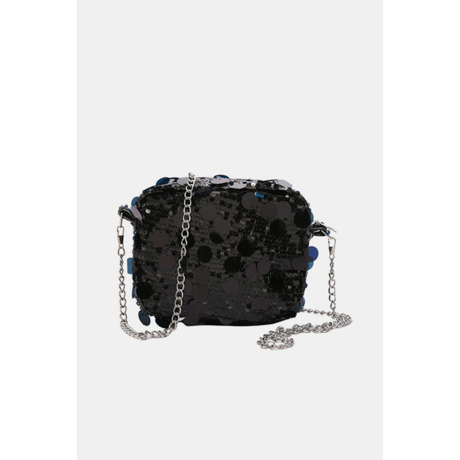 Sequin Chain Shoulder Bag Black / One Size Apparel and Accessories