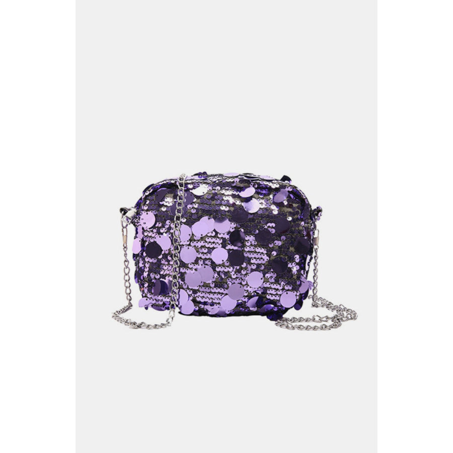 Sequin Chain Shoulder Bag Purple / One Size Apparel and Accessories