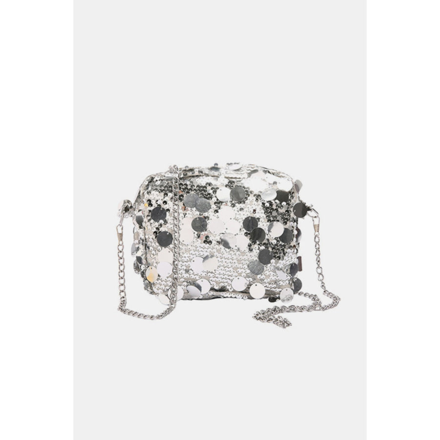 Sequin Chain Shoulder Bag Silver / One Size Apparel and Accessories