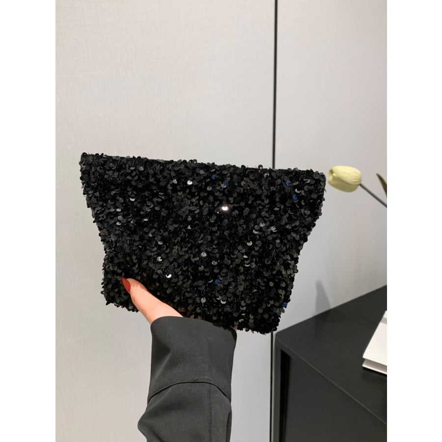 Sequin Clutch with Zipper Black / One Size Apparel and Accessories