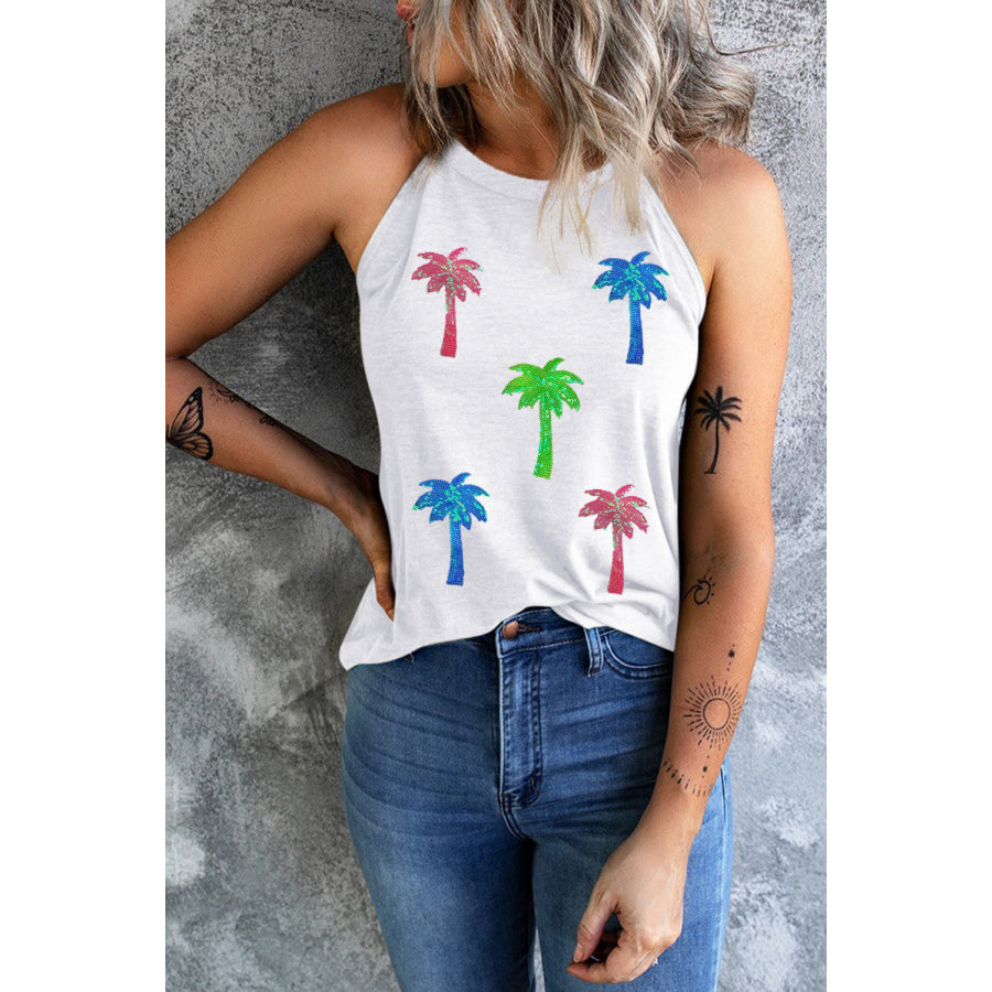 Sequin Coconut Tree Round Neck Tank Apparel and Accessories