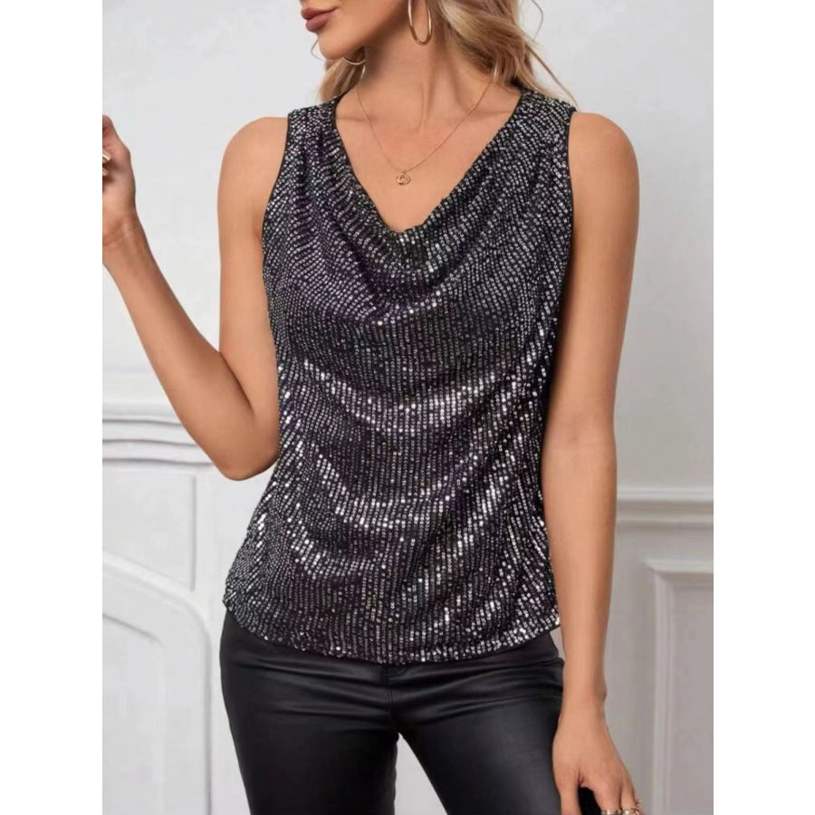 Sequin Cowl Neck Tank Black / S Apparel and Accessories