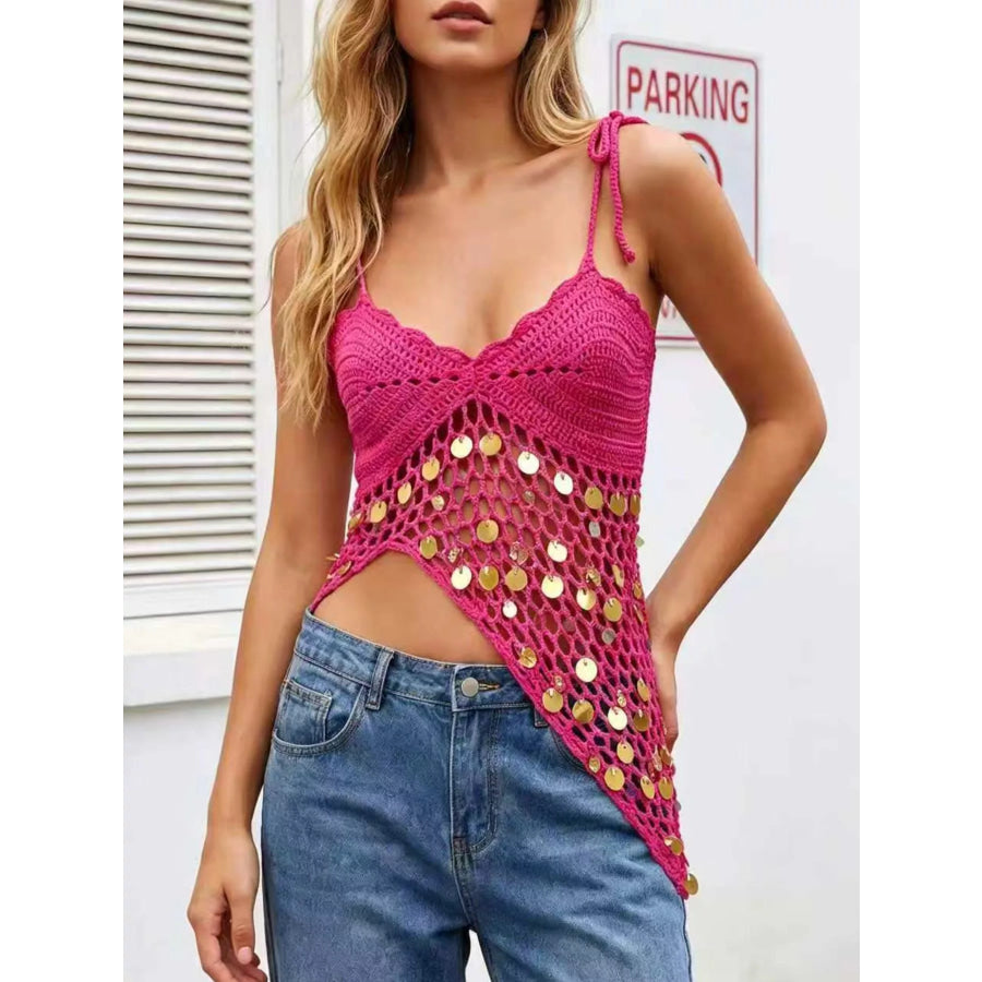 Sequin Crochet Knit Cami Hot Pink / S Apparel and Accessories