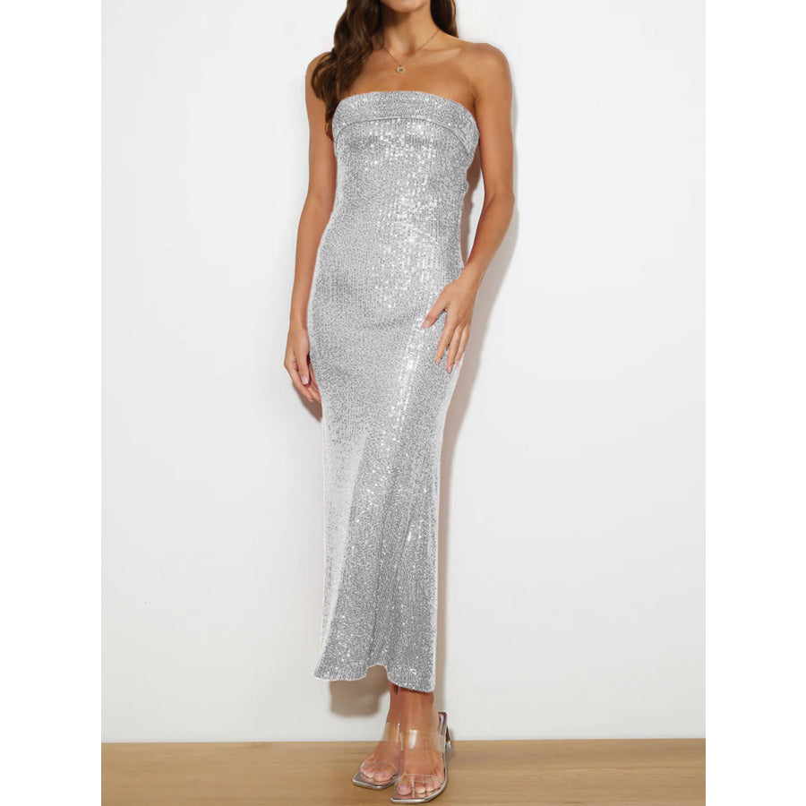 Sequin Cutout Tube Dress Silver / S Apparel and Accessories