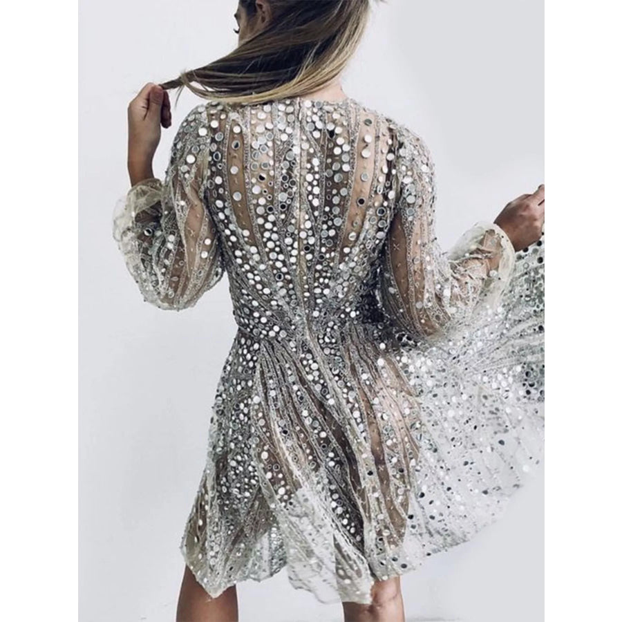 Sequin Deep V-Neck Mini Dress Apparel and Accessories