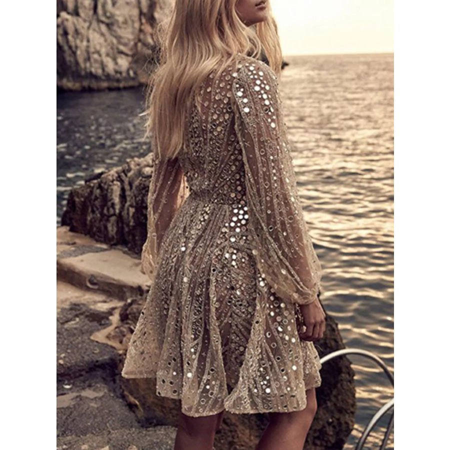 Sequin Deep V-Neck Mini Dress Apparel and Accessories