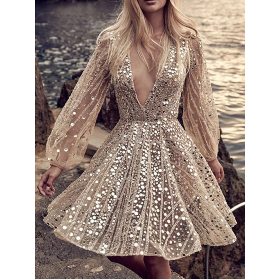 Sequin Deep V-Neck Mini Dress Gold / S Apparel and Accessories