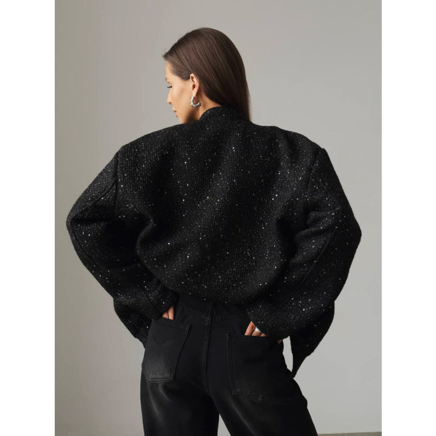 Sequin Detail Pocketed Long Sleeve Jacket Apparel and Accessories