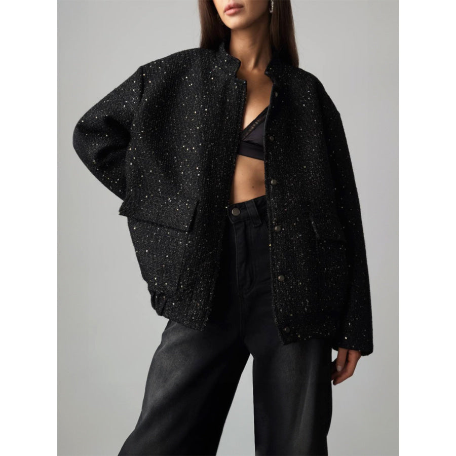 Sequin Detail Pocketed Long Sleeve Jacket Apparel and Accessories