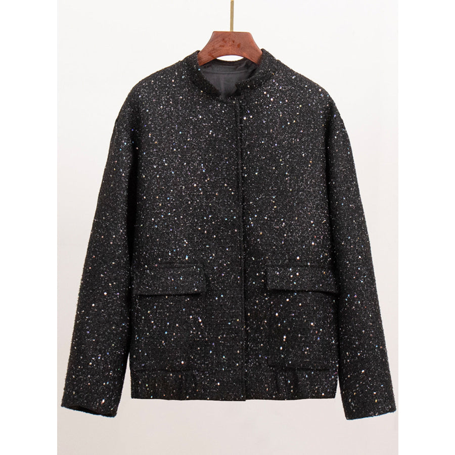 Sequin Detail Pocketed Long Sleeve Jacket Apparel and Accessories