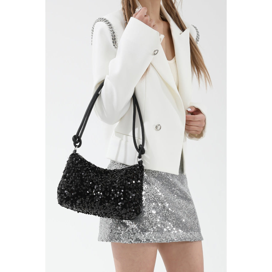 Sequin Double Strap Shoulder Bag Black / One Size Apparel and Accessories