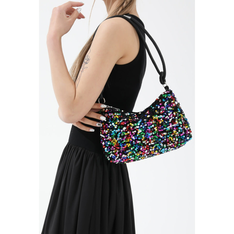 Sequin Double Strap Shoulder Bag Blue/Multicolor / One Size Apparel and Accessories