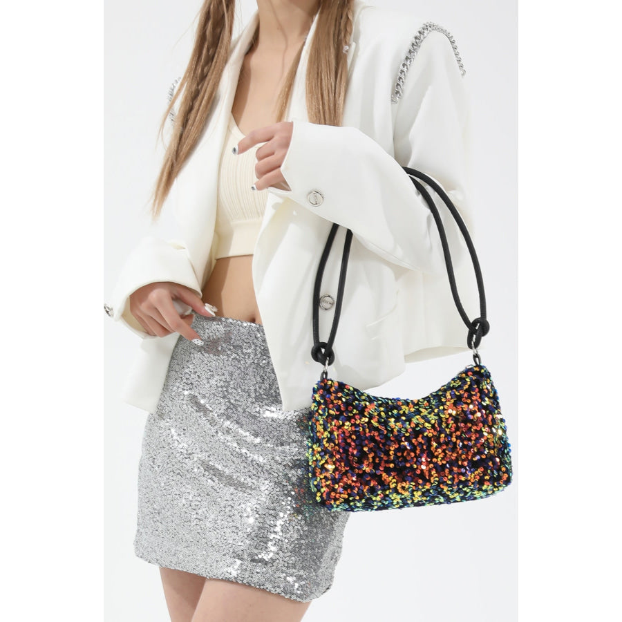 Sequin Double Strap Shoulder Bag Green/Multicolor / One Size Apparel and Accessories