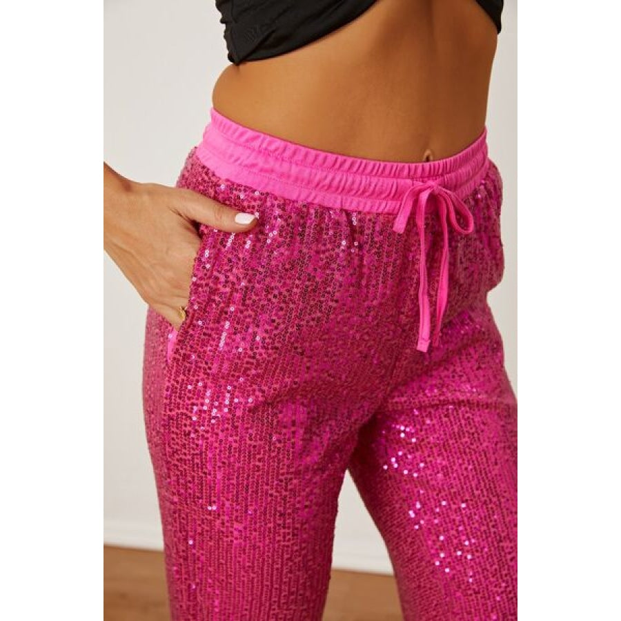 Sequin Drawstring Pants with Pockets Clothing