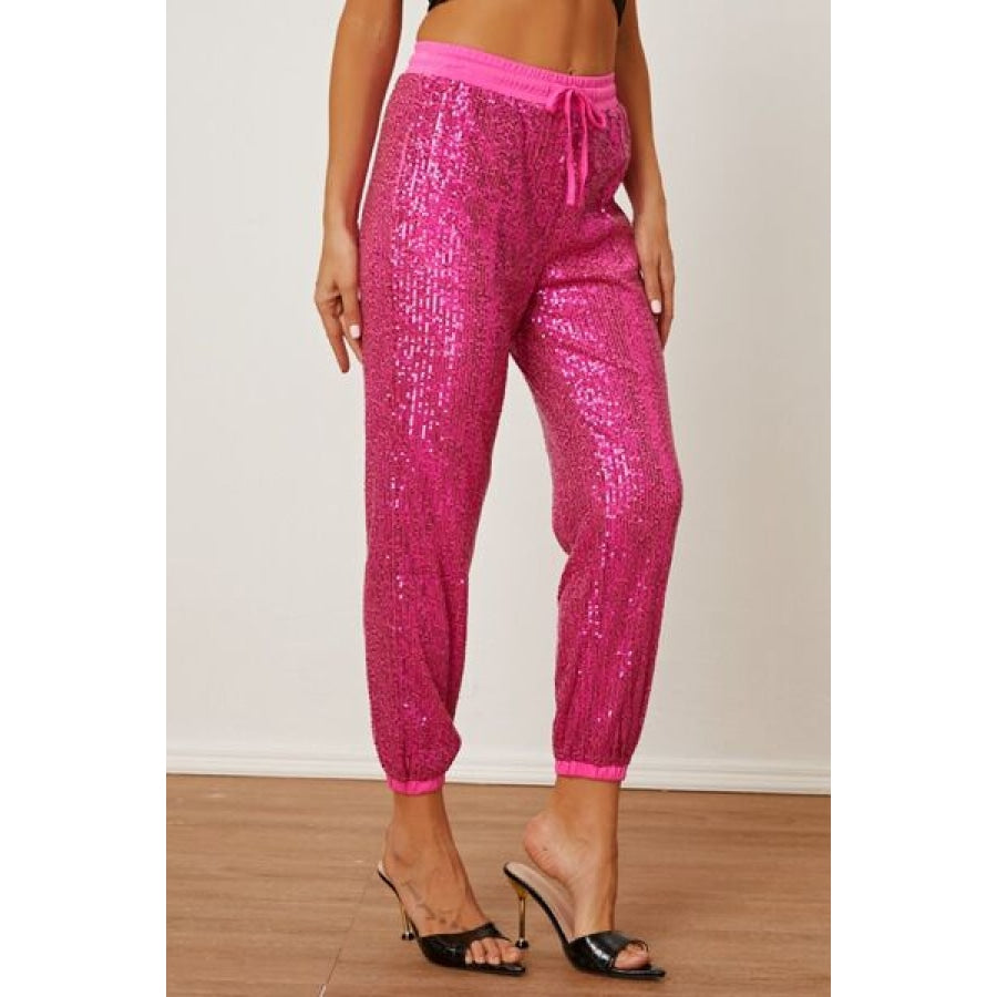 Sequin Drawstring Pants with Pockets Clothing