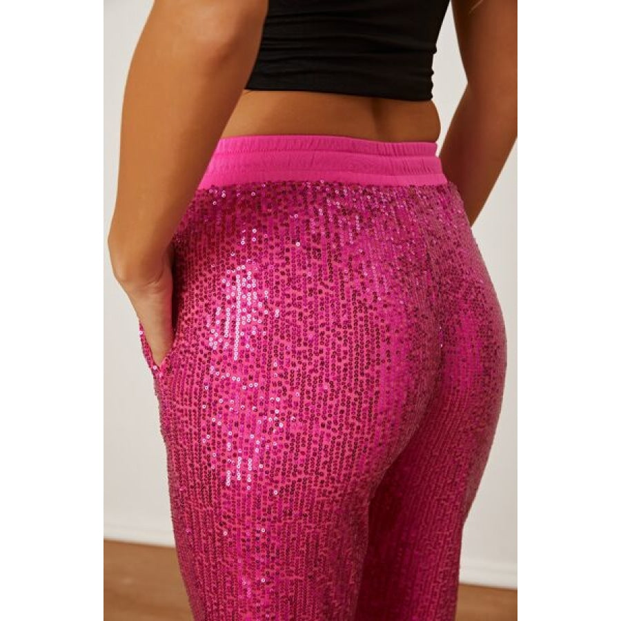 Sequin Drawstring Pants with Pockets Clothing