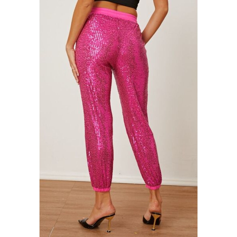 Sequin Drawstring Pants with Pockets Clothing