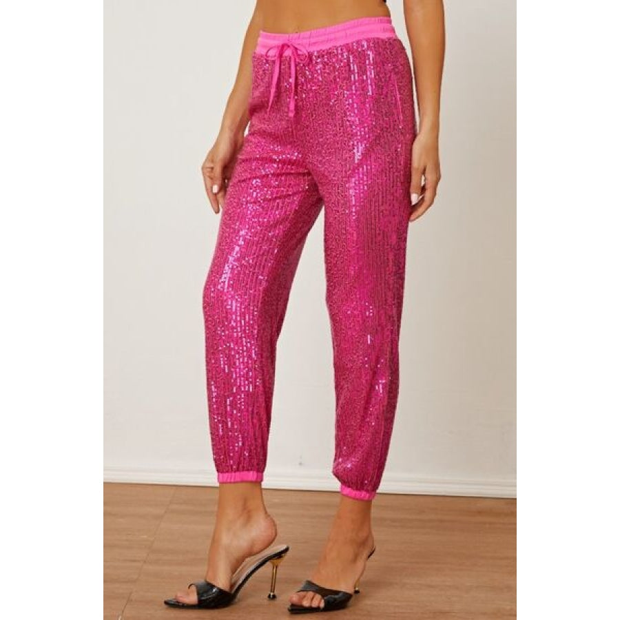 Sequin Drawstring Pants with Pockets Clothing