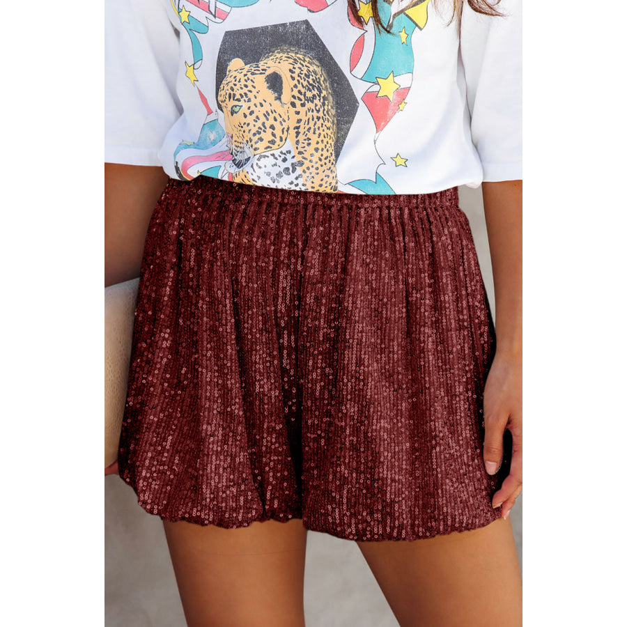 Sequin Elastic Waist Shorts Dark Brown / S Apparel and Accessories