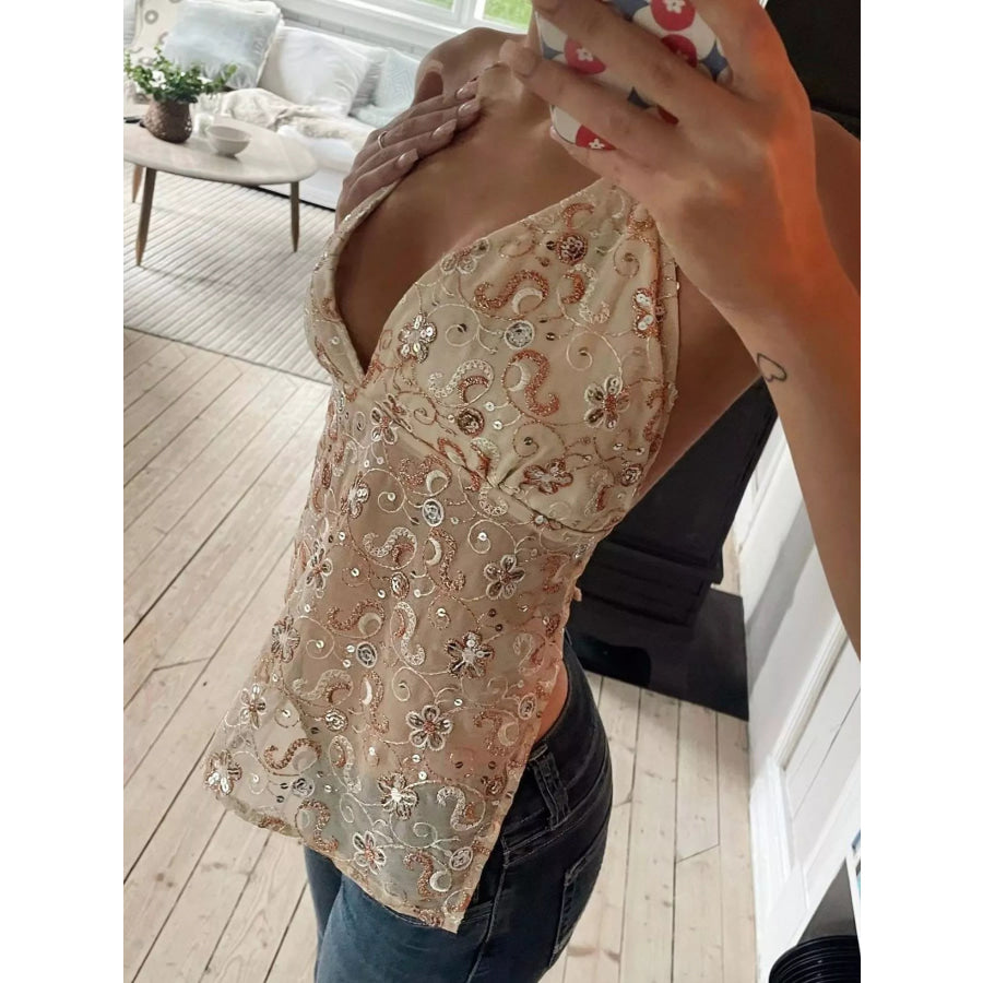 Sequin Embellished Halter Neck Cami Apparel and Accessories
