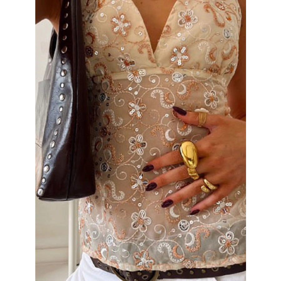 Sequin Embellished Halter Neck Cami Apparel and Accessories