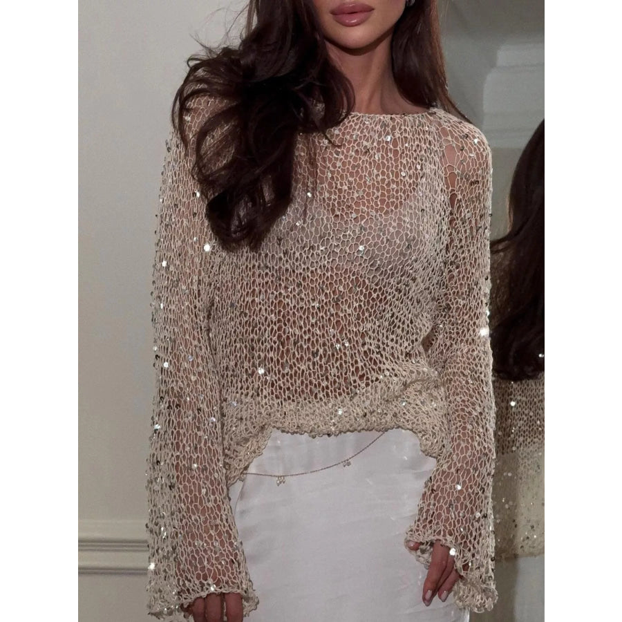 Sequin Embellished Knit Cover Up Champagne Color / S Apparel and Accessories