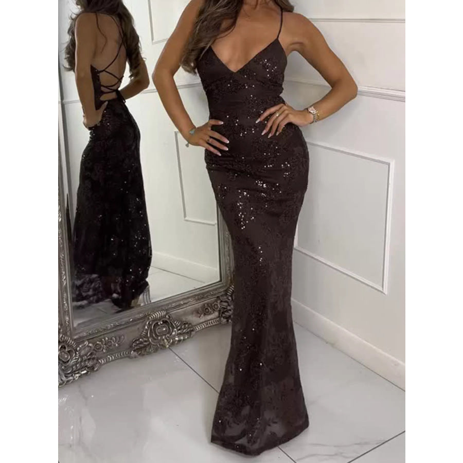 Sequin Embellished Mermaid Evening Maxi Dress Apparel and Accessories