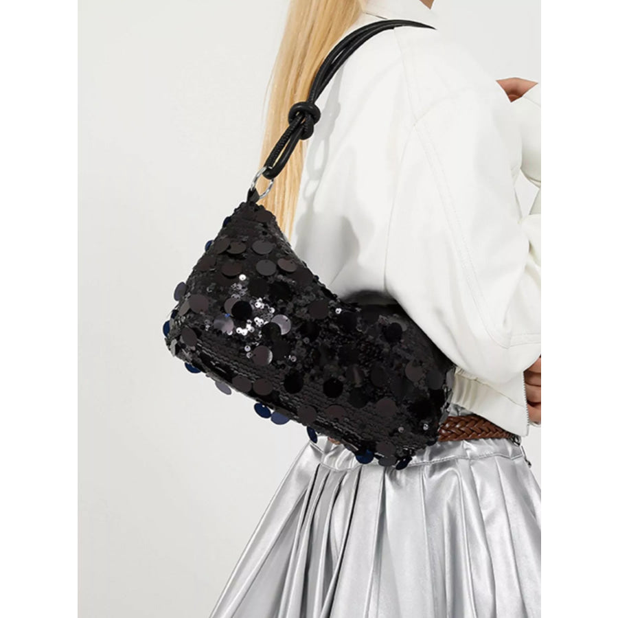 Sequin Embellished Shoulder Bag Black / One Size Apparel and Accessories