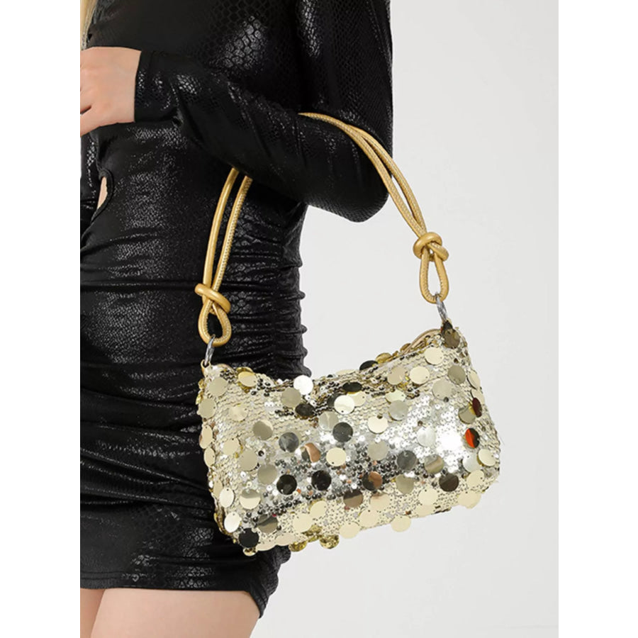 Sequin Embellished Shoulder Bag Gold / One Size Apparel and Accessories