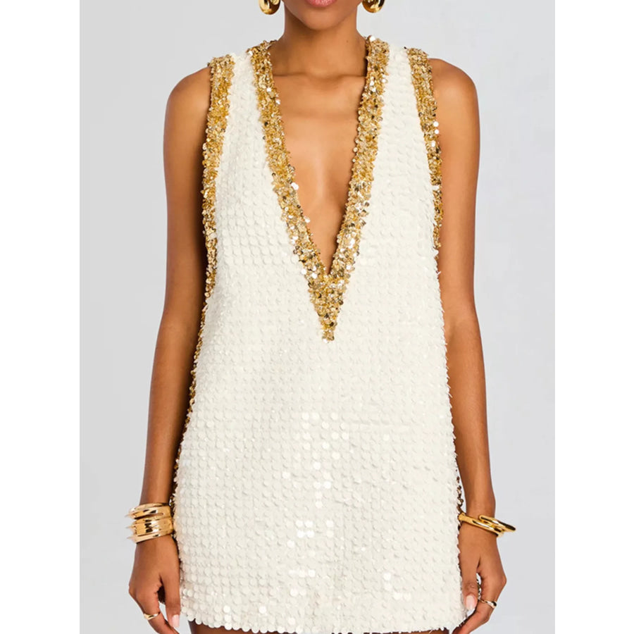 Sequin Embellished Sleeveless Mini Dress Gold / S Apparel and Accessories