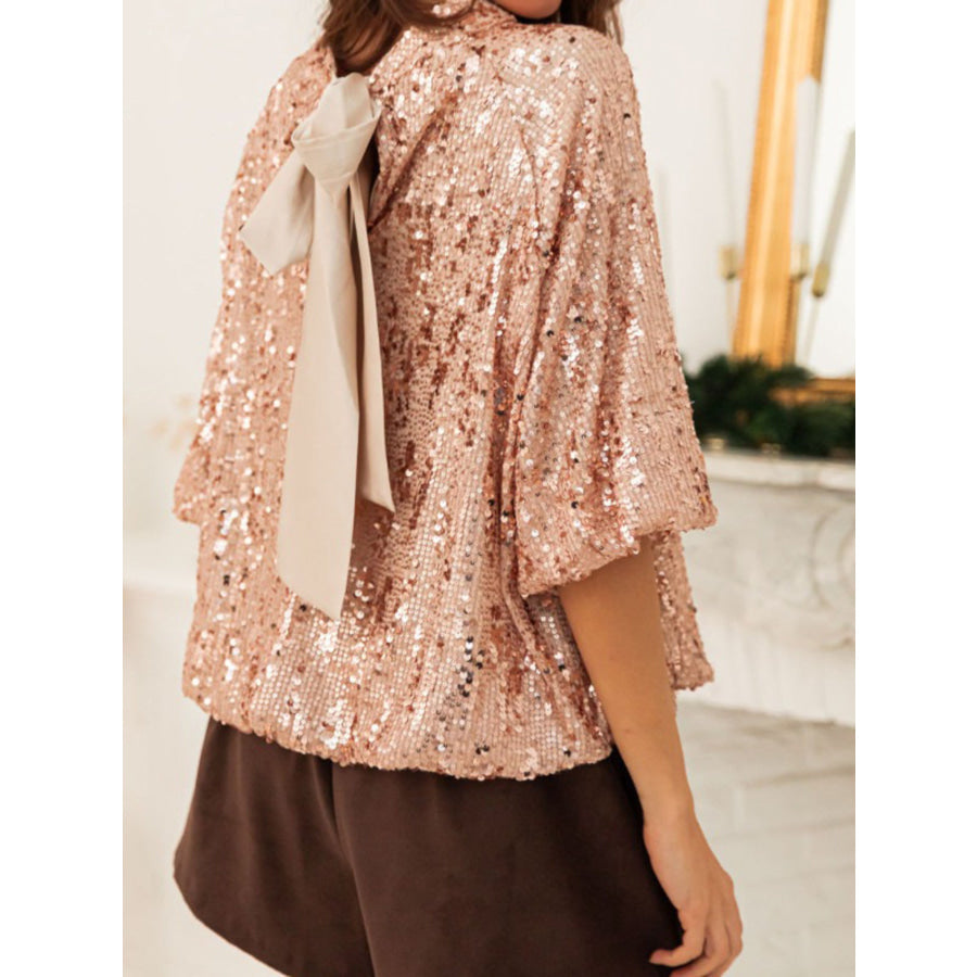 Sequin Embellished Tie-Back Blouse Apparel and Accessories
