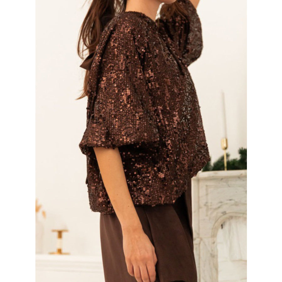 Sequin Embellished Tie-Back Blouse Apparel and Accessories