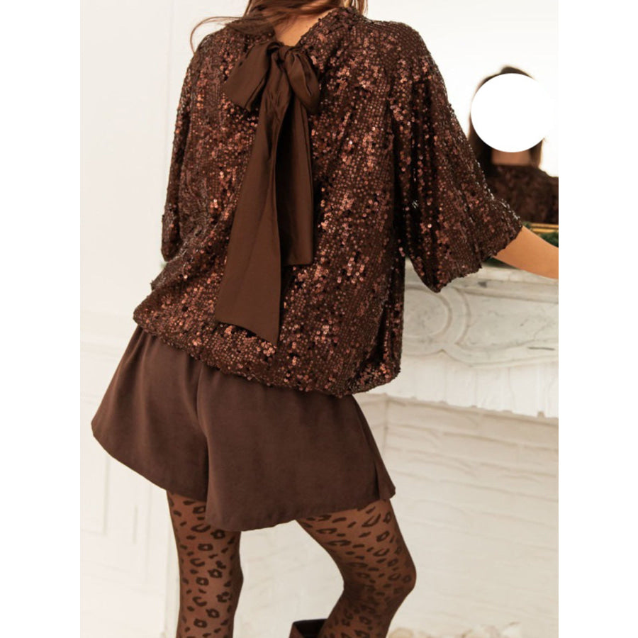 Sequin Embellished Tie-Back Blouse Apparel and Accessories