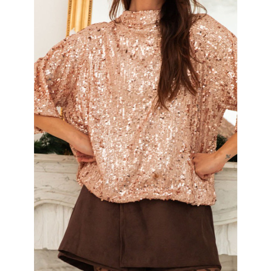 Sequin Embellished Tie-Back Blouse Beige / S Apparel and Accessories