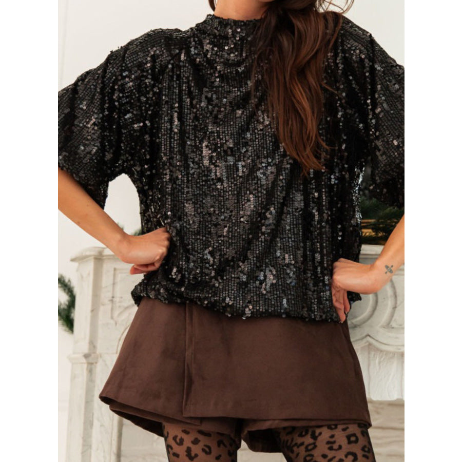 Sequin Embellished Tie-Back Blouse Black / S Apparel and Accessories