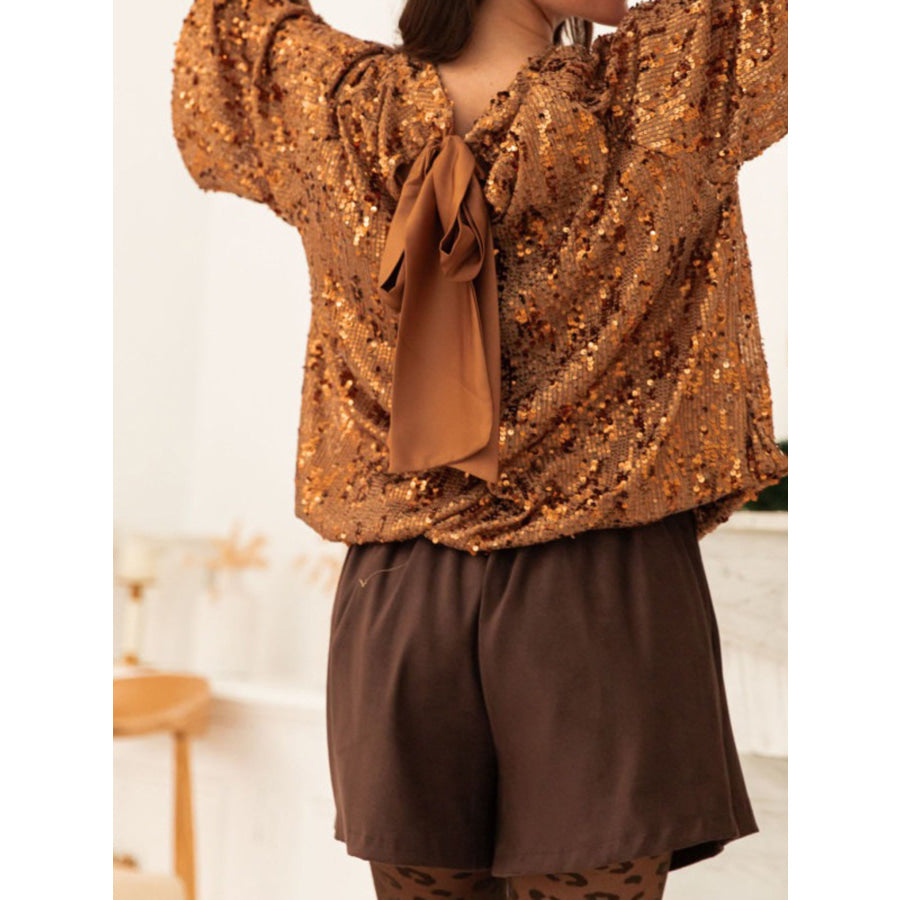 Sequin Embellished Tie-Back Blouse Ochre / S Apparel and Accessories