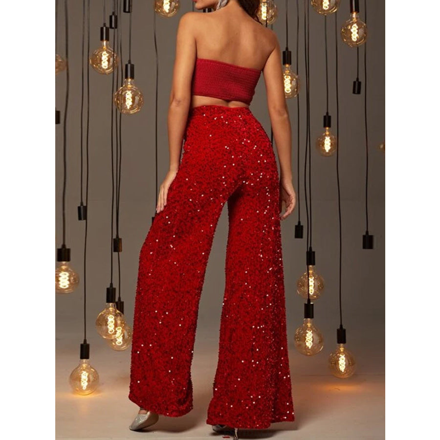 Sequin Embellished Wide Leg Pants Apparel and Accessories
