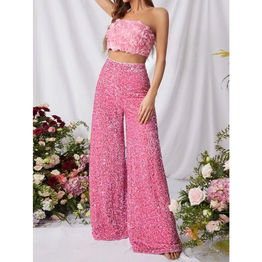 Sequin Embellished Wide Leg Pants Apparel and Accessories